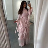 early autumn turtleneck full sleeves shinny ruffles pullover Arabic styles floor length vacation dress female vestido