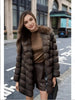 Brown Hooded Women's Faux Mink Fur Coat Thick Autumn Winter Chic Cardigan Mid Length Loose Warm Jackets 2DB4632