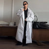 Women's Long Jackets Detachable Shawl Lace Up Waist Cinching Padded Coats Winter Lady Full Sleeve Solid Loose Coat Outerwear