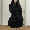 Japanese Gothic Style Lolita Dress Women Dark Bow Lace Ruffle Long Sleeves Slim Shirt Dress Vintage Y2k Party Mini Dress Cosplay