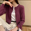 Knitted Cardigan Jacket Women Spring Autumn Round Neck Casual Cardigans Woman Solid Color Slim Korean Jumpers Female