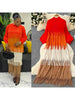 Tassel Patchwok Color Block Dress for Women Pleated Puff Sleeve Mid-calf Dresses Female Autumn