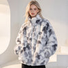Women's Tie Dye Lamb Fleece Jacket Autumn Winter Zipper Outerwear Warm Plush Jackets Harajuku Casual Loose Female Thick Coat
