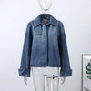 Chic Stand Collar Denim Cropped Jackets Women Loose Zipper Pockets Full Sleeve Female Coats Spring Lady Outwear Street