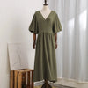Causal 100% Cotton Women's Dress Vintage Crepe Gauze V-Neck Puff Sleeve Bandage Lace Up Elegant White Dresses Long Maxi Robe