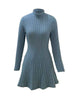 Women's Slim Fit Half High Collar Waist Cinched A-Line Skirt Long Sleeved Pit Stripe Dress