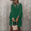 Autumn Women's Solid Color Dress Ethnic Style Sexy Lace Hollow Flower Temperament Elegant Casual Long Sleeved Knee Length Dress