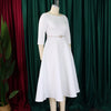 Dresses for Woman O Neck Full Sleeve Belt Waisted High Waisted Pleated A Line Ankle Length Elegant Female Birthday Gowns