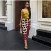 Women Chic Vacation Outfits Leopard Print Sheer Chiffon Shirt Casual Turn-down Collar Mini Dress & Detachable Scarf