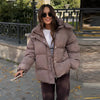 Women All Over Print Hooded Puffer Jacket Loose Oversized Zip Up Winter Warm Coat Detachable Streetwear Casual Outerwear