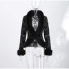 Street Faux Fur Lace Spliced Women's Jacket Black Slim Waist Lapel Long Sleeve Sexy Jackets Y2K Autumn Lady Coats