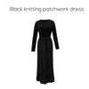Women Autumn and Winter Crinkle Dress Knitting Patchwork Elegant Lady Maxi Dress