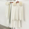 Reality Fur Jacket Pullover Set Woman Spring Knitted Suit Knitwear Female Real Fox Fur Collar Sweater Lady Autumn Knitted