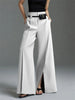Urban Female Business Suit Pants Black White Loose Straight Pant High-Waist Pleated Split-Front Trousers