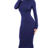 Winter Black Turtleneck Sexy Women Dress Autumn Long Sleeve Skinny Midi Boydcon Casual Blue Plush Knee-Length Party