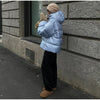 Women Striped Hooded Cotton Jacket Long Sleeve Stand Zipper Buttons Thickening Padded Jackets Winter Casual Coat