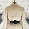 Elegant Turtleneck Long Sleeve Knit Soft Tight Pencil Dress with Belt Slim Warm Sweater Vestido Sexy Women Winter Robe