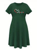 Women's Four Seasons Love at First Sight Heartbeat Printed Casual Loose Black Short Sleeved Large Short Skirt Dress