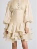 Cream Victorian-inspired Short Dress Women Chic Puff Sleeve Ruched Tiered Waist Cinching Party Dresses Lady Vestidos