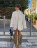 Winter Women's White faux fur Effect straight cut loose Edition casual suit jacket