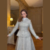 Women's Elegant Woolen Coat Dress Suit Chic Lapel Tweed Long Sleeve Slim Fit Office Set Autumn Winter Party Club Outfit