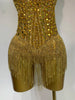 Women Sexy See Through Stretch Bodysuits Birthday Dress Dancer Performance Wear Mesh Rhinestone Nightclub Hotwife Outfit