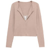Women Elegant Solid Lace V Neck Cardigan Coat Long Sleeve Cropped Knit Sweater Tops Spring Y2K High Street Chic Coats