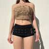 Punk Style Metal Buckle Ultrashort Pants Mall Goth Low Waist Skinny Shorts Cyber Y2K Streetwear Women Alt Pants