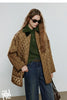 Women Cotton Jacket Winter Retro Diamond Grid Workwear Large Pocket Mid Length Jacket Brown