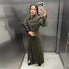 Solid Faux Woolen Maxi Coats Women Waist-cinching Single-breasted Shoulder Pad Lapel Overcoats Ladies Winter Streetwear