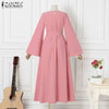 Women Muslim Maxi Dress Solid Color O-Neck Long Sleeve Turkish Abaya Robe Casual Elegant Party Oversized Vestidos