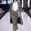Classic Checkered Tweed Women's Suit Set 2 Piece Long Blazer and Straight Skirt Single Breasted Casual Business Office Outfit
