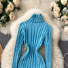 Autumn Winter Twist Women's Wrap Knitted Dresses Long Sleeve Sheath Knitwear Office Bodycon Dress Female