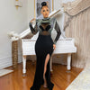 Women Mesh See Through Long Sleeve Diamonds Rhinestones Mermaid Long Dress Fall Evening Sexy Party Dresses Vestidos