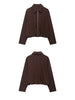 Women Long Sleeve Autumn Outwear Lapel Zipper Pleated Loose Brown Jacket Female Graduation Season Coats