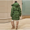 Printed Women's Winter Jacket Hooded Mid Length Padded Coat Belted Waist Padded Coat Vintage Leopard Print Winter Warm Wear