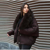Faux Fur Collar Women's Padded Jacket Knitted Cuff Patchwork Batwing Sleeve Loose Cotton Jackets Winter Warm Coats