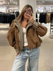 Casual Patchwork Women Coat Elegant Long Sleeve Stand Collar Pleated Female Outwear Autumn Winter Lady Streetwear