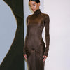 Turtleneck Long Sleeve Maxi Dress For Women Irregular Bodycon Long Dress Femme Temperament Evening Dress