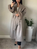 Elegant Lace Up Woolen Short Coat Solid Loose Lapel Furry Long Sleeve Belt Waist Jacket Spring Autumn Lady Chic Cardigan