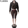 Leopard Print 2 Piece Sets Woman Lapel Full Sleeve Zip Crop Jackets And Skinny Shorts Hottie Street Suits