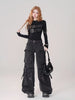 Women Y2k American Retro Mutil Pockets Cargo Jeans American Vintage Gyaru 2000s Aesthetic Grunge Jeans Straight Denim Pants