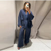 Casual Women Shirt Pant Set V-Neck Lace Up Loose Long Sleeve Top Wide Leg Trousers Suit Spring Autumn Chic Lady Outfits
