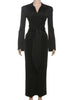 Sexy Maxi Dress Women Shoulder Padded Zip Wrapped Bandage Long Sleeve Slit Elegant Solid Office Simple Skinny Bodycon