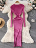 Winter Women Knit Maxi Dress O Neck Autumn Long Sleeve Slim Solid Harajuku Ladies Pencil Sweater Long Dresses