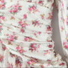 Women White Pink Flower Print Puff Long Sleeve Dress Open Buttons Wood Ears Ruffles Hem Mini Shirt Dresses Holiday Robe
