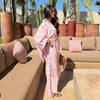Loose Plaid Shirt Pants Two-piece Set Three Quarter Sleeve Oversize Blouses Wide Leg Pants Suit Women Casual Sets