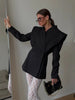 Chic Solid Waist Cinching Blazer Coat Women Wide Shoulder Split Sleeves Single Button Jacket Spring Lady Street Jackets