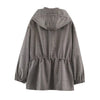 Minimalist Autumn Winter Jacket Women Coat Plaid Hooded Windbreaker Drawstring Waist Loose Mid Casual Outerwear Jacket Female