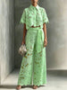 Elegant Women's Sets Sexy Lace Hollow Shirt Short Top + Wide-leg Pants Two Piece Set Women Suits Solid Color Sets Female